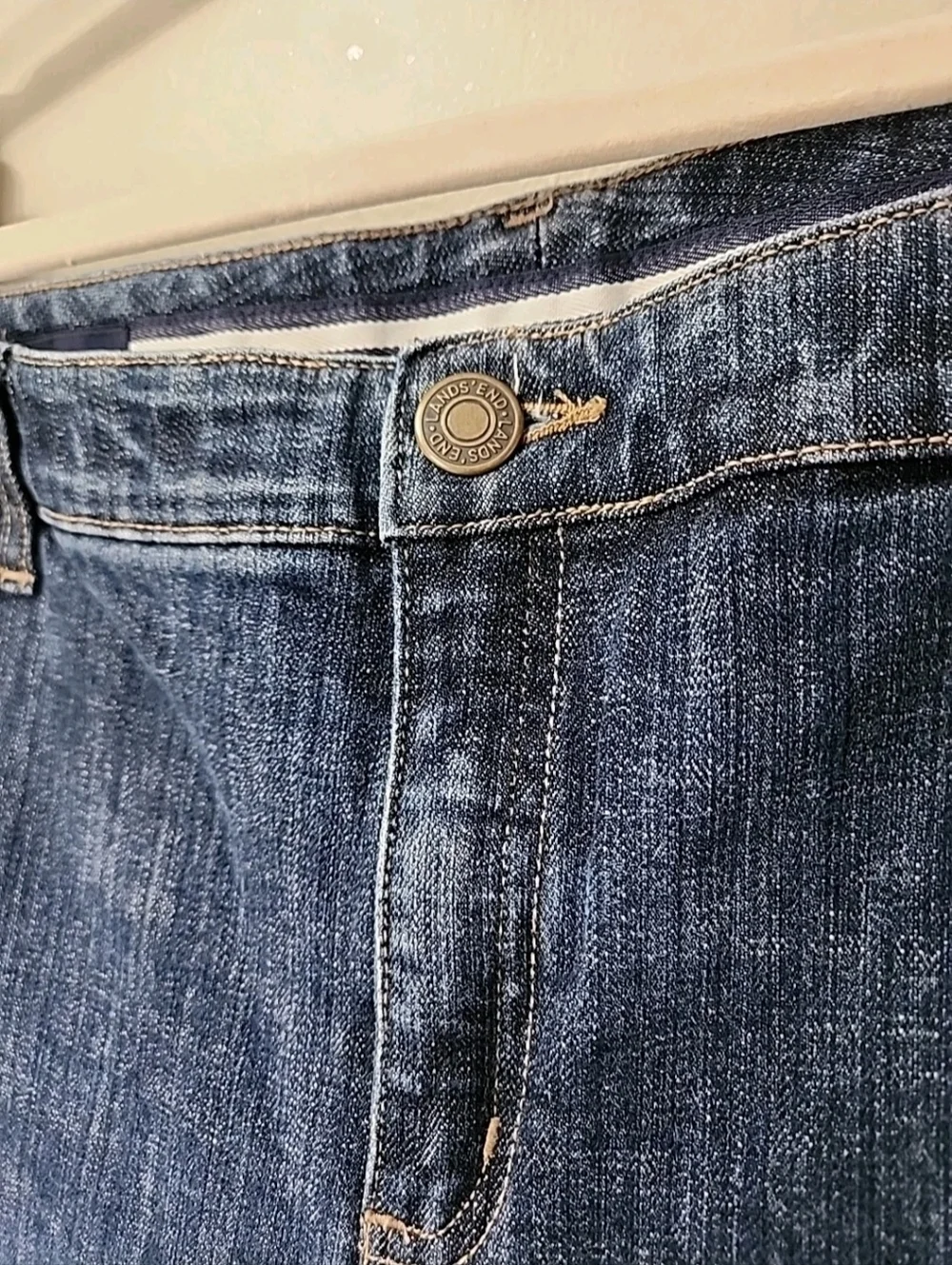 Lands' End Women’s  14 - 36 X 16 Dark Wash Denim Bermuda Shorts Stretch Capris